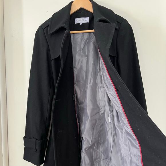 Calvin Klein Women's Tailored Wool Peacoat Double Breasted Size 4 Black - Picture 5 of 6